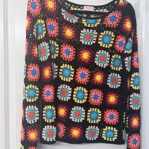 Pink Lily Multicolor Crochet Long Sleeve Top